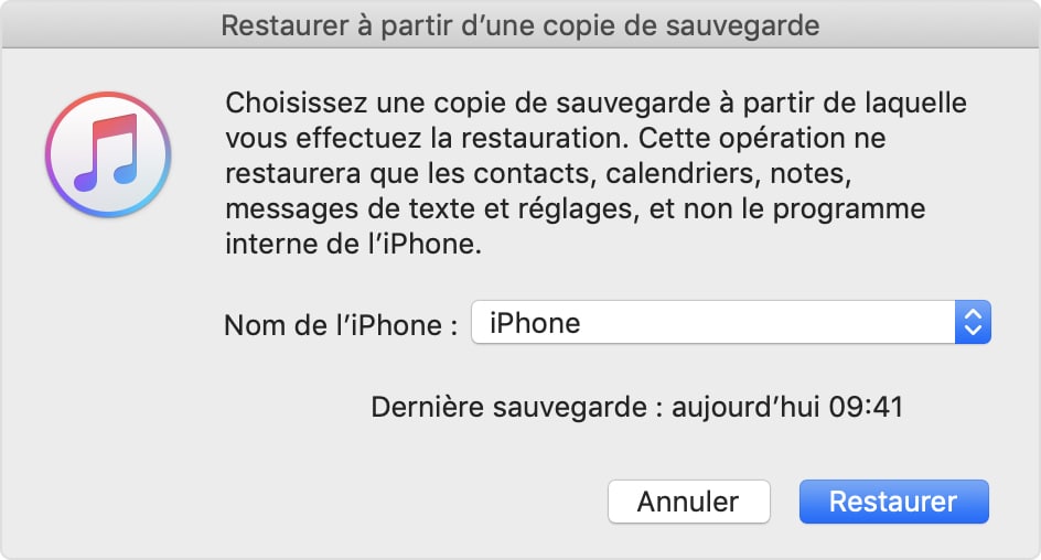 restauration de sauvegarde iphone