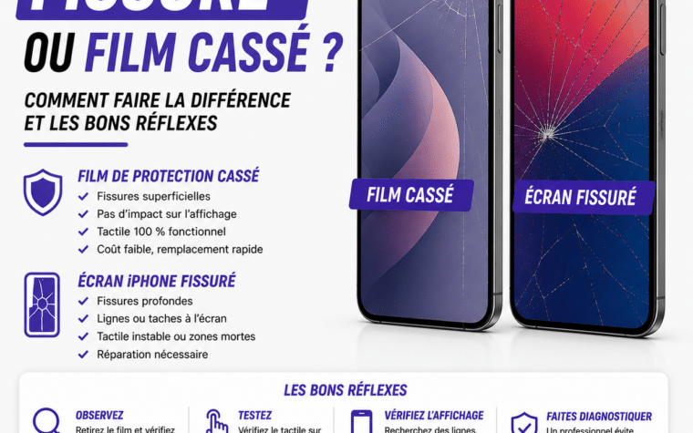 Écran iPhone fissuré ou film cassé