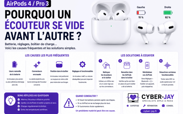 AirPods Pro 3 AirPods 4 écouteur se décharge plus vite solution
