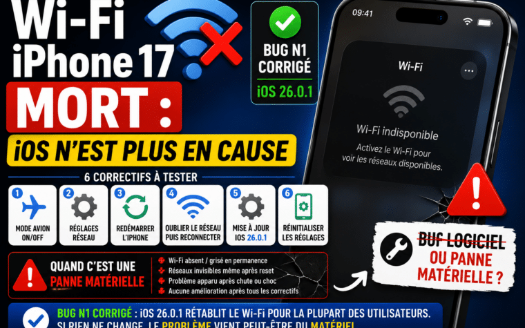 Wi-Fi iPhone 17 ne fonctionne plus iOS 26
