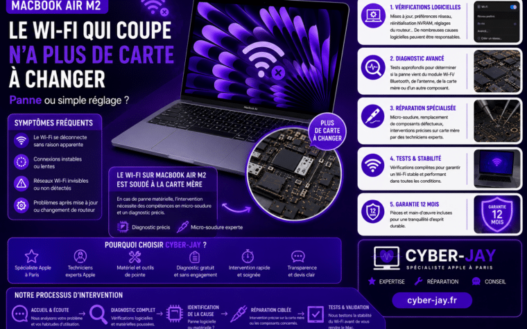 MacBook Air M2 wifi qui coupe carte à changer
