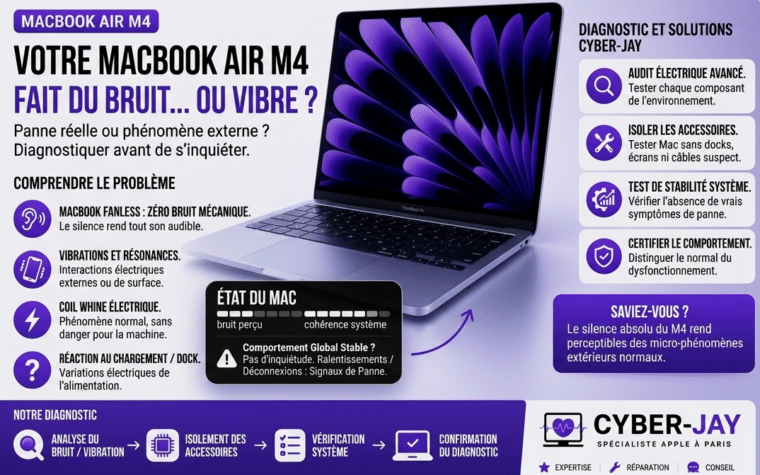 Mon MacBook Air M4 fait un bruit ou vibre - normal ou panne ?