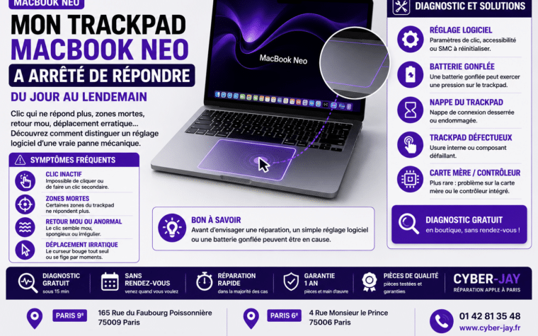 trackpad MacBook Neo ne clique plus réparation